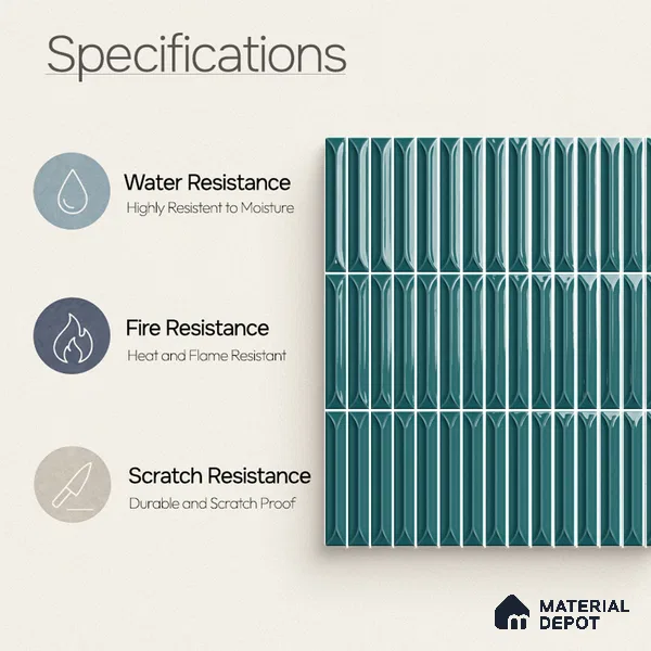 Faux Kitkat Subway Wall Tile TL 11312 Teal Arrowline 1 ft x 1 ft Ceramic Glossy Finish Tile - 10 mm | Suitable For Bathroom, Dining Area, Kitchen Backsplash