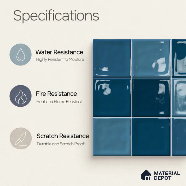 Faux Subway Wall Tile TL 11313 Azure Depths 1 ft x 1 ft Ceramic Glossy Finish Tile - 10 mm | Suitable For Bathroom, Balcony & Kitchen Backsplash (Sample)