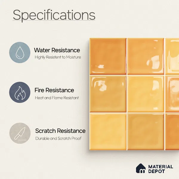 Faux Subway Wall Tile TL 11314 Amber Glow 1 ft x 1 ft Ceramic Glossy Finish Tile - 10 mm | Suitable For Bathroom, Dining Area, Kitchen Backsplash
