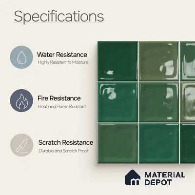 Faux Subway Wall Tile TL 11316 Emerald Mist 1 ft x 1 ft Ceramic Glossy Finish Tile - 10 mm | Suitable For Bathroom, Dining Area, Kitchen Backsplash