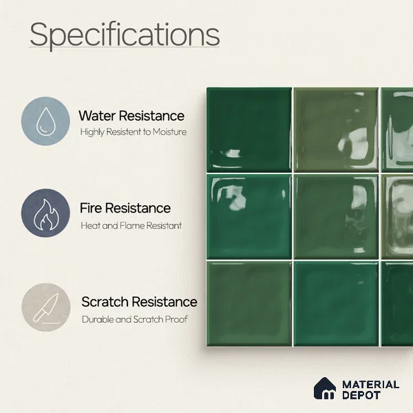 Faux Subway Wall Tile TL 11316 Emerald Mist 1 ft x 1 ft Ceramic Glossy Finish Tile - 10 mm | Suitable For Bathroom, Dining Area, Kitchen Backsplash