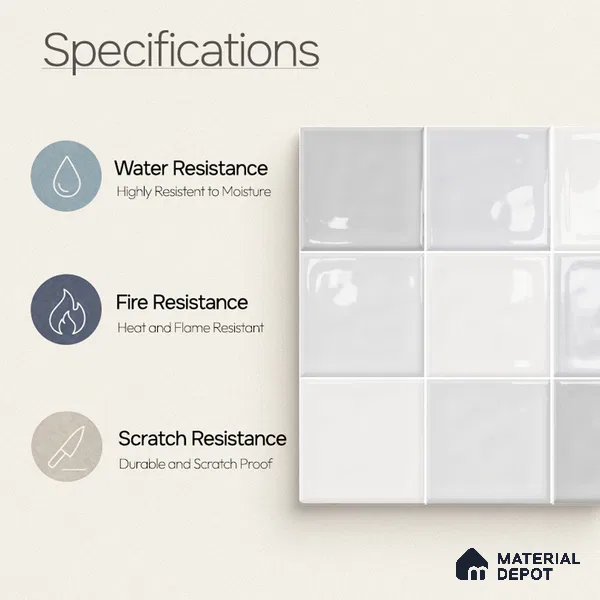 Faux Subway Wall Tile TL 11317 Cloudline White 1 ft x 1 ft Ceramic Glossy Finish Tile - 10 mm | Suitable For Bathroom, Dining Area, Kitchen Backsplash