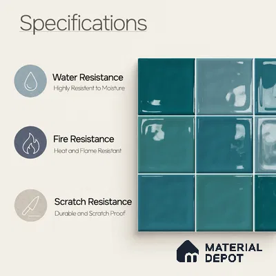 Faux Subway Wall Tile TL 11318 Azure Tides 1 ft x 1 ft Ceramic Glossy Finish Tile - 10 mm | Suitable For Bathroom, Dining Area, Kitchen Backsplash
