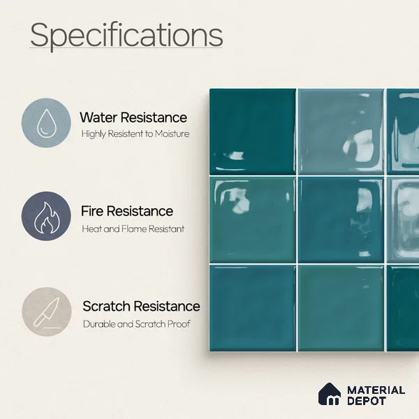 Faux Subway Wall Tile TL 11318 Azure Tides 1 ft x 1 ft Ceramic Glossy Finish Tile - 10 mm | Suitable For Bathroom, Dining Area, Kitchen Backsplash