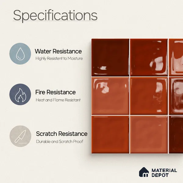 Faux Subway Wall Tile TL 11319 Sunset Terracotta 1 ft x 1 ft Ceramic Glossy Finish Tile - 10 mm | Suitable For Bathroom, Dining Area, Kitchen Backsplash