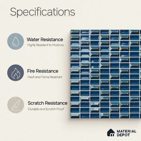 Faux Subway Wall Tile TL 11320 Midnight Prism 1 ft x 1 ft Ceramic Glossy Finish Tile - 10 mm | Suitable For Bathroom, Balcony & Kitchen Backsplash