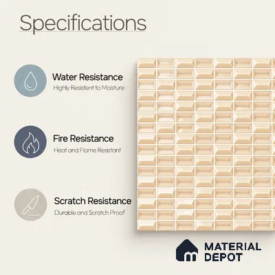 Faux Subway Wall Tile TL 11322 Beige Prism 1 ft x 1 ft Ceramic Glossy Finish Tile - 10 mm | Suitable For Bathroom, Dining Area, Kitchen Backsplash