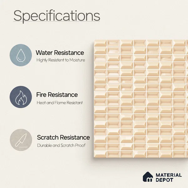 Faux Subway Wall Tile TL 11322 Beige Prism 1 ft x 1 ft Ceramic Glossy Finish Tile - 10 mm | Suitable For Bathroom, Dining Area, Kitchen Backsplash