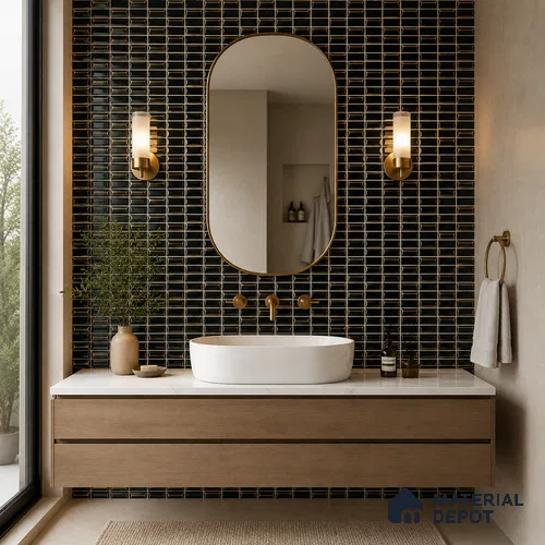Faux Subway Wall Tile TL 11323 Ember Noir 1 ft x 1 ft Ceramic Glossy Finish Tile - 10 mm | Suitable For Bathroom, Kitchen Backsplash