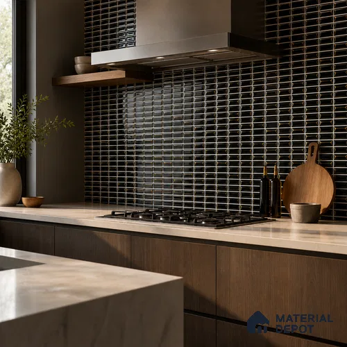 Faux Subway Wall Tile TL 11323 Ember Noir 1 ft x 1 ft Ceramic Glossy Finish Tile - 10 mm | Suitable For Bathroom, Kitchen Backsplash