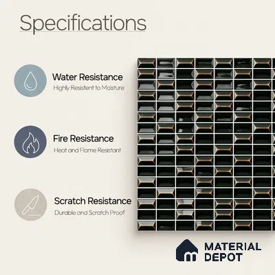 Faux Subway Wall Tile TL 11323 Ember Noir 1 ft x 1 ft Ceramic Glossy Finish Tile - 10 mm | Suitable For Bathroom, Kitchen Backsplash