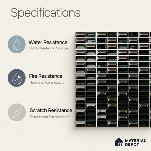 Faux Subway Wall Tile TL 11323 Ember Noir 1 ft x 1 ft Ceramic Glossy Finish Tile - 10 mm | Suitable For Bathroom, Kitchen Backsplash