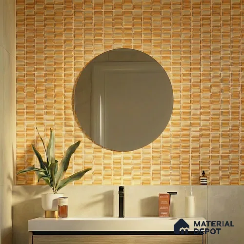 Faux Subway Wall Tile TL 11324 Honey Brick 1 ft x 1 ft Ceramic Glossy Finish Tile - 10 mm | Suitable For Bathroom, Dining Area, Kitchen Backsplash