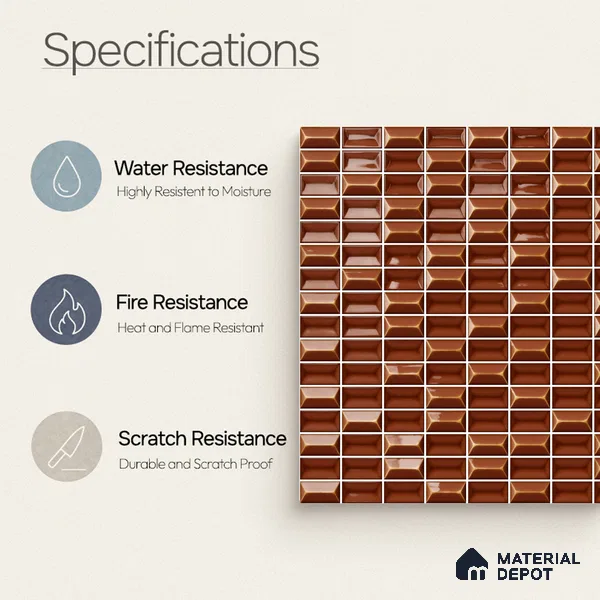 Faux Subway Wall Tile TL 11325 Bronze Prism 1 ft x 1 ft Ceramic Glossy Finish Tile - 10 mm | Suitable For Bathroom, Dining Area, Kitchen Backsplash