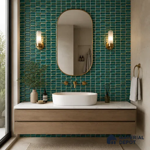 Faux Subway Wall Tile TL 11326 Emerald Prism 1 ft x 1 ft Ceramic Glossy Finish Tile - 10 mm | Suitable For Bathroom, Dining Area, Kitchen Backsplash