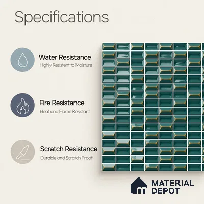 Faux Subway Wall Tile TL 11326 Emerald Prism 1 ft x 1 ft Ceramic Glossy Finish Tile - 10 mm | Suitable For Bathroom, Dining Area, Kitchen Backsplash