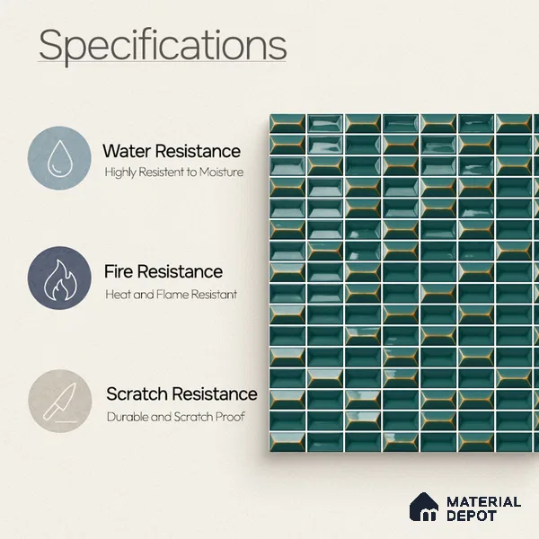 Faux Subway Wall Tile TL 11326 Emerald Prism 1 ft x 1 ft Ceramic Glossy Finish Tile - 10 mm | Suitable For Bathroom, Dining Area, Kitchen Backsplash