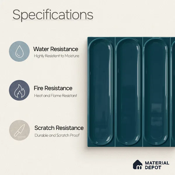 Faux Subway Wall Tile TL 11327 Midnight Pillar 1 ft x 1 ft Ceramic Glossy Finish Tile - 10 mm | Suitable For Bathroom, Dining Area, Kitchen Backsplash