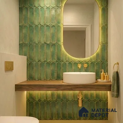 Faux Subway Wall Tile TL 11333 Verdant Archway 1 ft x 1 ft Ceramic Glossy Finish Tile - 10 mm | Suitable For Bathroom, Balcony & Kitchen Backsplash