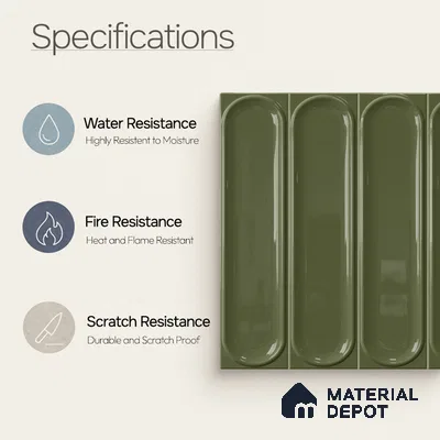 Faux Subway Wall Tile TL 11335 Olive Pillar 1 ft x 1 ft Ceramic Glossy Finish Tile - 10 mm | Suitable For Bathroom, Balcony & Kitchen Backsplash