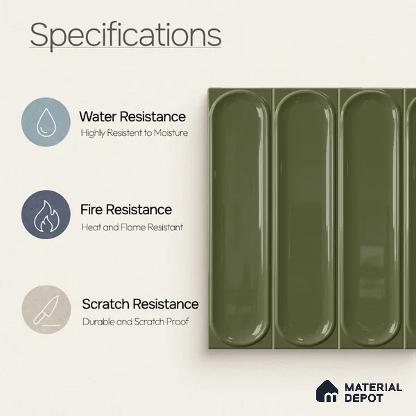 Faux Subway Wall Tile TL 11335 Olive Pillar 1 ft x 1 ft Ceramic Glossy Finish Tile - 10 mm | Suitable For Bathroom, Balcony & Kitchen Backsplash