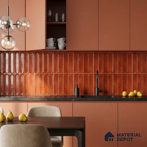 Faux Subway Wall Tile TL 11337 Terracotta Arch 1 ft x 1 ft Ceramic Glossy Finish Tile - 10 mm | Suitable For Bathroom, Dining Area, Kitchen Backsplash