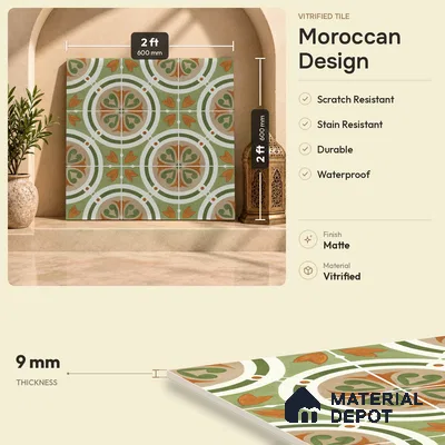 Moroccan Floor & Wall Tile TL 11381 B 6628 2 ft x 2 ft Matte Finish Porcelain Tile - 9 mm | Suitable For Kitchen, Accent/Feature Wall, Dining Area
