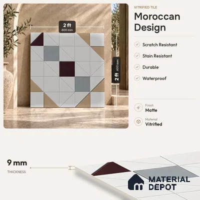 Moroccan Floor & Wall Tile TL 11383 6015 2 ft x 2 ft Matte Finish Porcelain Tile - 9 mm | Suitable For Kitchen, Balcony, Dining Area