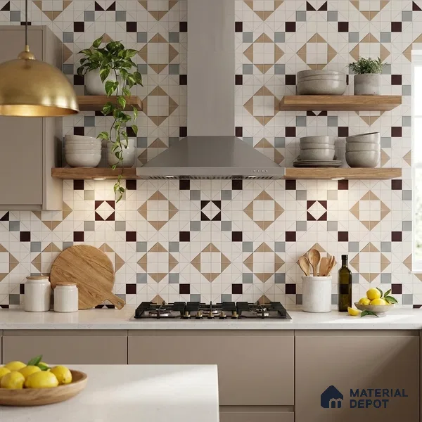 Moroccan Floor & Wall Tile TL 11383 6015 2 ft x 2 ft Matte Finish Porcelain Tile - 9 mm | Suitable For Kitchen, Balcony, Dining Area