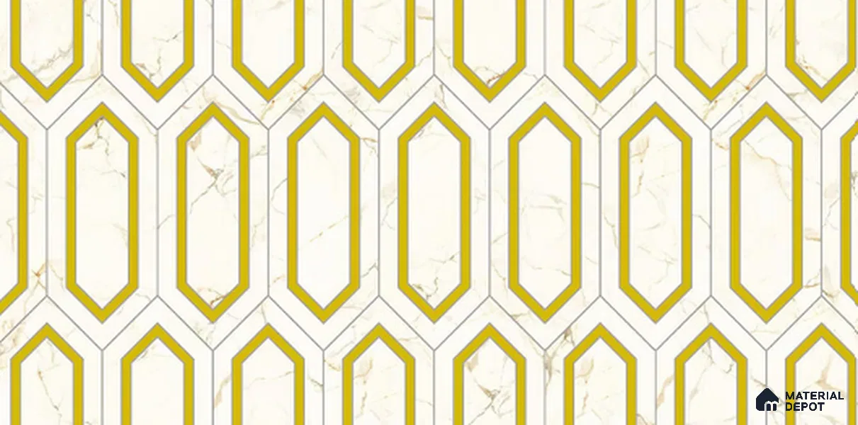 Hexagonal Look Wall Tile TL 11390 5024 2 ft x 1 ft Glossy Finish Porcelain Tile - 9 mm