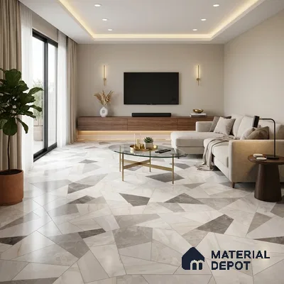 Large Format Terrazzo Floor & Wall Tile TL 11410 C Lasa Elegan Decor 8 ft x 4 ft Vitrified Color Body Sinker Finish - 9 mm | Suitable for Living Room, Bedroom, Bathroom | Adhesive and Spacers Must be Used During Installation
