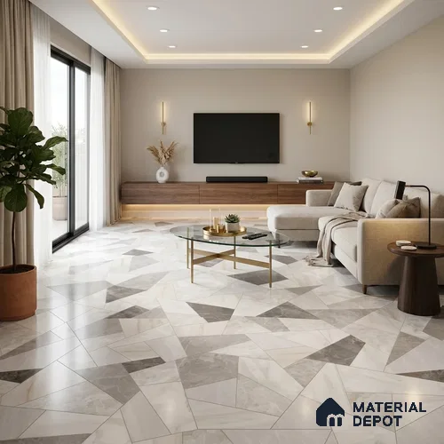 Large Format Terrazzo Floor & Wall Tile TL 11410 C Lasa Elegan Decor 8 ft x 4 ft Vitrified Color Body Sinker Finish - 9 mm | Suitable for Living Room, Bedroom, Bathroom | Adhesive and Spacers Must be Used During Installation