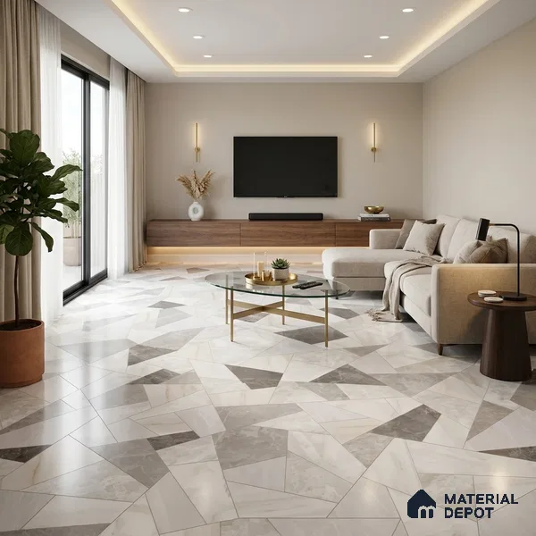Large Format Terrazzo Floor & Wall Tile TL 11410 C Lasa Elegan Decor 8 ft x 4 ft Vitrified Color Body Sinker Finish - 9 mm | Suitable for Living Room, Bedroom, Bathroom | Adhesive and Spacers Must be Used During Installation