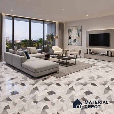 Large Format Terrazzo Floor & Wall Tile TL 11410 C Lasa Elegan Decor 8 ft x 4 ft Vitrified Color Body Sinker Finish - 9 mm | Suitable for Living Room, Bedroom, Bathroom | Adhesive and Spacers Must be Used During Installation