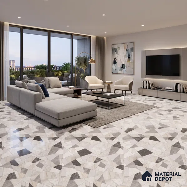 Large Format Terrazzo Floor & Wall Tile TL 11410 C Lasa Elegan Decor 8 ft x 4 ft Vitrified Color Body Sinker Finish - 9 mm | Suitable for Living Room, Bedroom, Bathroom | Adhesive and Spacers Must be Used During Installation