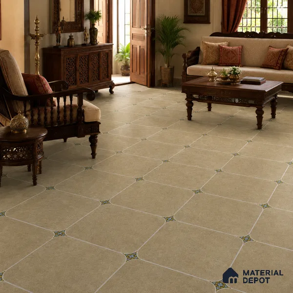 Olive Grey Floor & Wall Octagon Tile TL 11427 D 20 inch x 20 inch Matte Finish Porcelain Tile - 9 mm | Suitable For Balcony, Kitchen, Dining Area, Bedroom