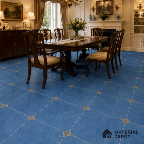 Cobalt Blue Floor & Wall Octagon Tile TL 11427 E 20 inch x 20 inch Matte Finish Porcelain Tile - 9 mm | Suitable For Balcony, Kitchen, Dining Area, Bedroom