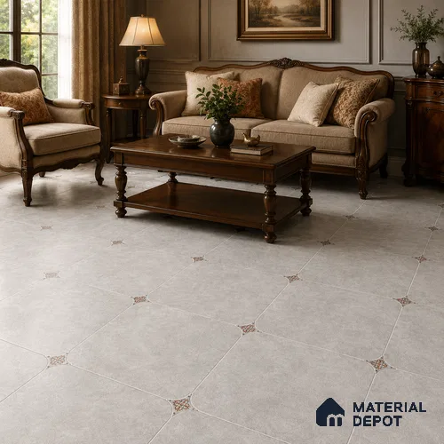 Silver Grey Floor & Wall Octagon Tile TL 11427 F 20 inch x 20 inch Matte Finish Porcelain Tile - 9 mm | Suitable For Balcony, Kitchen, Dining Area, Bedroom
