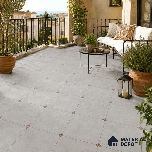 Silver Grey Floor & Wall Octagon Tile TL 11427 F 20 inch x 20 inch Matte Finish Porcelain Tile - 9 mm | Suitable For Balcony, Kitchen, Dining Area, Bedroom