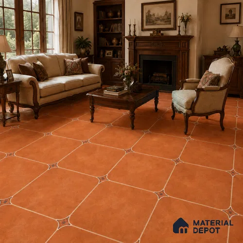 Rust Amber Cement Look Floor & Wall Octagon Tile TL 11427 G 20 inch x 20 inch Matte Finish Porcelain Tile - 9 mm | Suitable For Balcony, Kitchen, Dining Area, Bedroom