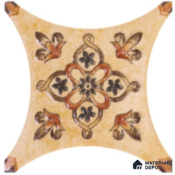 Floral Star Moroccan Floor & Wall Insert Tile TL 11427 I Cream 3 inch x 3 inch Matte Finish Porcelain Tile - 9 mm | Suitable For Balcony, Kitchen, Dining Area, Bedroom