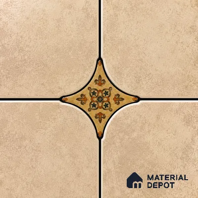 Floral Star Moroccan Floor & Wall Insert Tile TL 11427 I Cream 3 inch x 3 inch Matte Finish Porcelain Tile - 9 mm | Suitable For Balcony, Kitchen, Dining Area, Bedroom