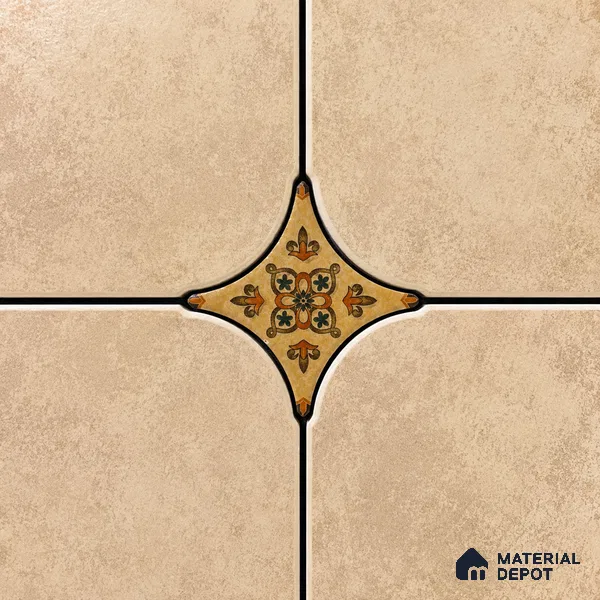 Floral Star Moroccan Floor & Wall Insert Tile TL 11427 I Cream 3 inch x 3 inch Matte Finish Porcelain Tile - 9 mm | Suitable For Balcony, Kitchen, Dining Area, Bedroom