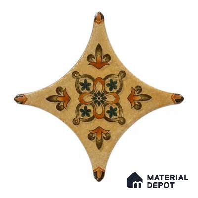 Floral Star Moroccan Floor & Wall Insert Tile TL 11427 I Cream 3 inch x 3 inch Matte Finish Porcelain Tile - 9 mm | Suitable For Balcony, Kitchen, Dining Area, Bedroom