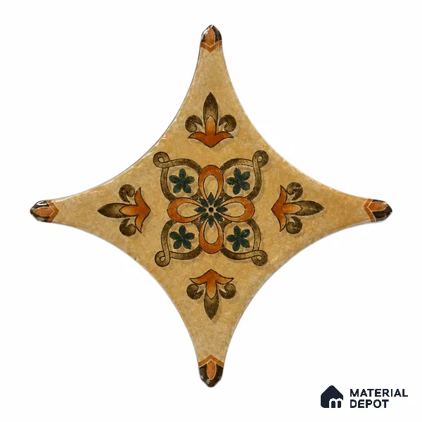 Floral Star Moroccan Floor & Wall Insert Tile TL 11427 I Cream 3 inch x 3 inch Matte Finish Porcelain Tile - 9 mm | Suitable For Balcony, Kitchen, Dining Area, Bedroom
