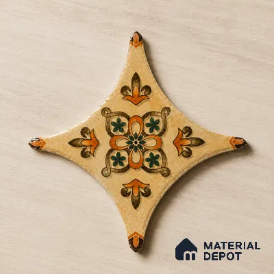 Floral Star Moroccan Floor & Wall Insert Tile TL 11427 I Cream 3 inch x 3 inch Matte Finish Porcelain Tile - 9 mm | Suitable For Balcony, Kitchen, Dining Area, Bedroom