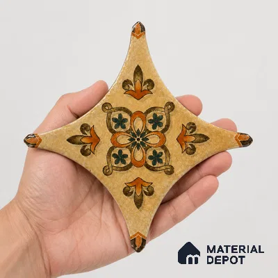 Floral Star Moroccan Floor & Wall Insert Tile TL 11427 I Cream 3 inch x 3 inch Matte Finish Porcelain Tile - 9 mm | Suitable For Balcony, Kitchen, Dining Area, Bedroom
