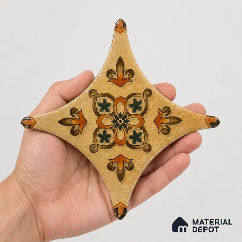Floral Star Moroccan Floor & Wall Insert Tile TL 11427 I Cream 3 inch x 3 inch Matte Finish Porcelain Tile - 9 mm | Suitable For Balcony, Kitchen, Dining Area, Bedroom