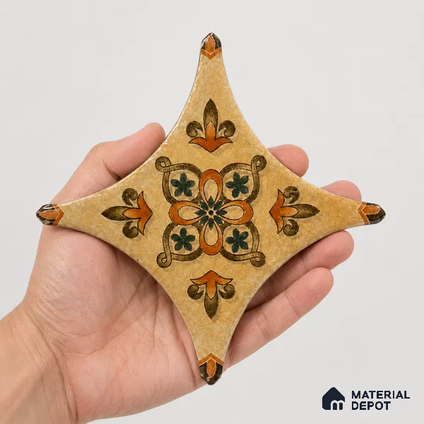 Floral Star Moroccan Floor & Wall Insert Tile TL 11427 I Cream 3 inch x 3 inch Matte Finish Porcelain Tile - 9 mm | Suitable For Balcony, Kitchen, Dining Area, Bedroom