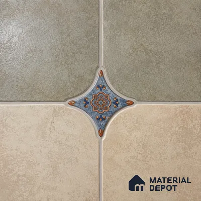 Floral Star Moroccan Floor & Wall Insert Tile TL 11427 J Blue Medallion 3 inch x 3 inch Matte Finish Porcelain Tile - 9 mm | Suitable For Balcony, Kitchen, Dining Area, Bedroom